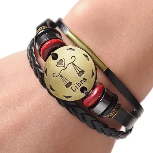 12 Zodiac Signs Cuff Leather Bracelet Men Femme Charms For Women Jewelry Couple Lovers Fits For Original Bracelets & Bangles