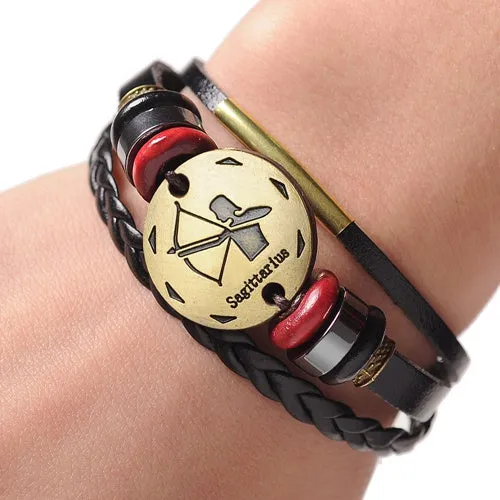 12 Zodiac Signs Cuff Leather Bracelet Men Femme Charms For Women Jewelry Couple Lovers Fits For Original Bracelets & Bangles