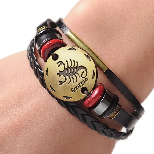 12 Zodiac Signs Cuff Leather Bracelet Men Femme Charms For Women Jewelry Couple Lovers Fits For Original Bracelets & Bangles