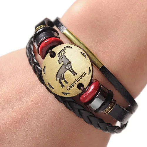 12 Zodiac Signs Cuff Leather Bracelet Men Femme Charms For Women Jewelry Couple Lovers Fits For Original Bracelets & Bangles