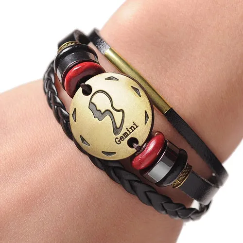 12 Zodiac Signs Cuff Leather Bracelet Men Femme Charms For Women Jewelry Couple Lovers Fits For Original Bracelets & Bangles