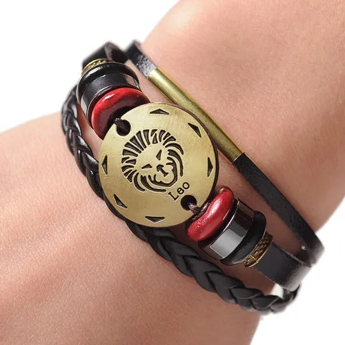 12 Zodiac Signs Cuff Leather Bracelet Men Femme Charms For Women Jewelry Couple Lovers Fits For Original Bracelets & Bangles