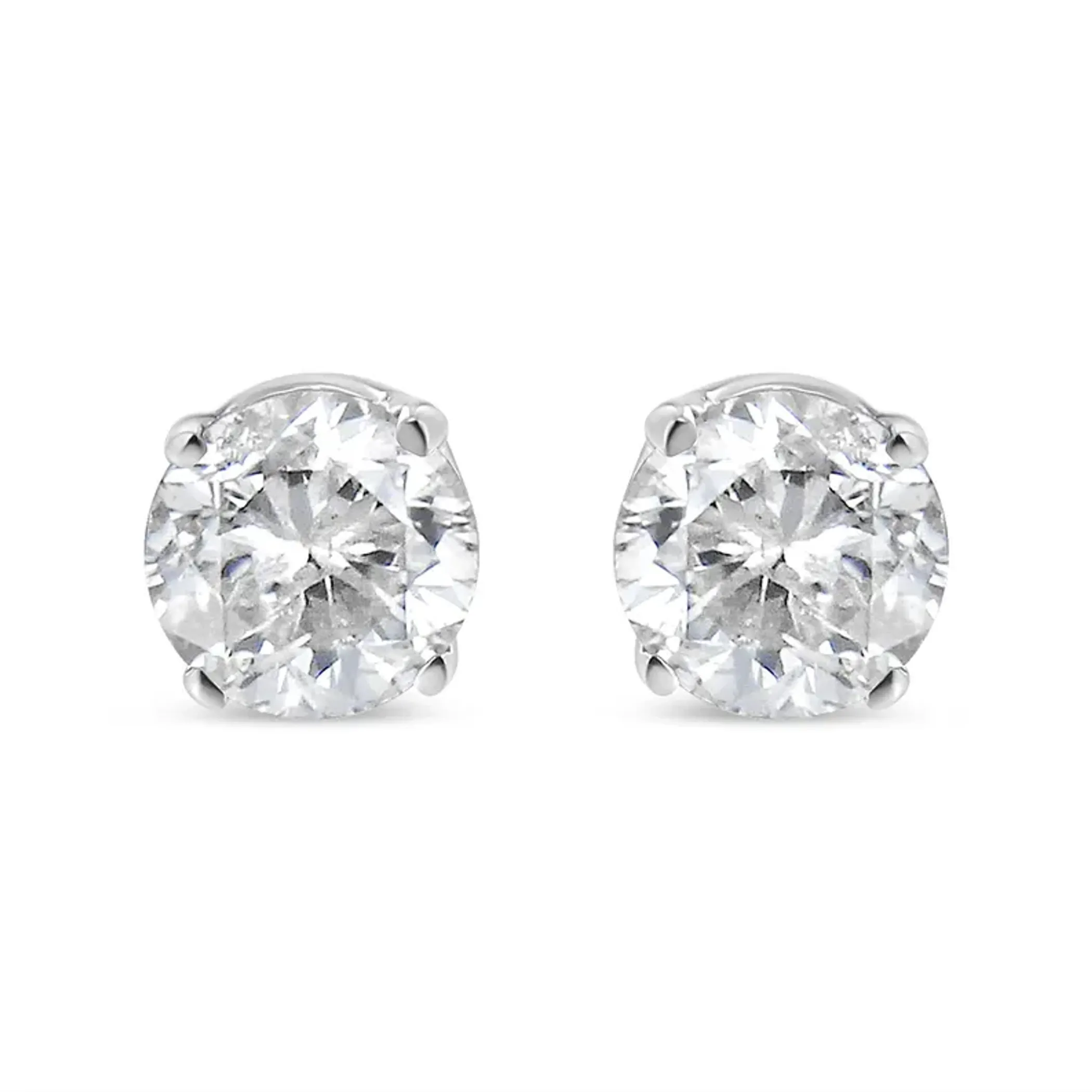 14K White Gold 1/4 Cttw Round Brilliant-Cut Near Colorless Diamond Classic 4-Prong Stud Earrings (H-I Color, I1-I2 Clarity)