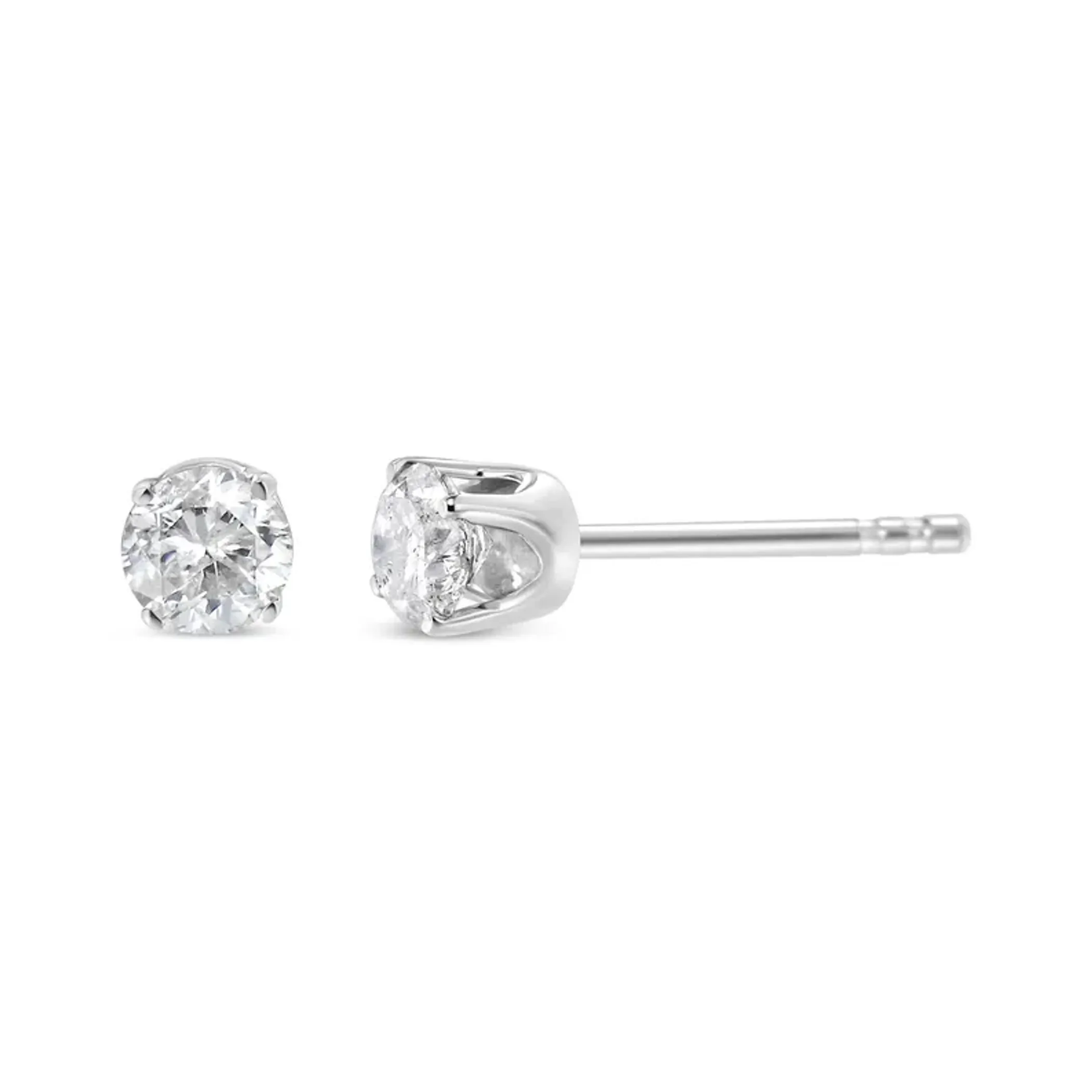 14K White Gold 1/4 Cttw Round Brilliant-Cut Near Colorless Diamond Classic 4-Prong Stud Earrings (H-I Color, I1-I2 Clarity)