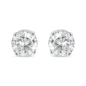 14K White Gold 1/4 Cttw Round Brilliant-Cut Near Colorless Diamond Classic 4-Prong Stud Earrings (H-I Color, I1-I2 Clarity)