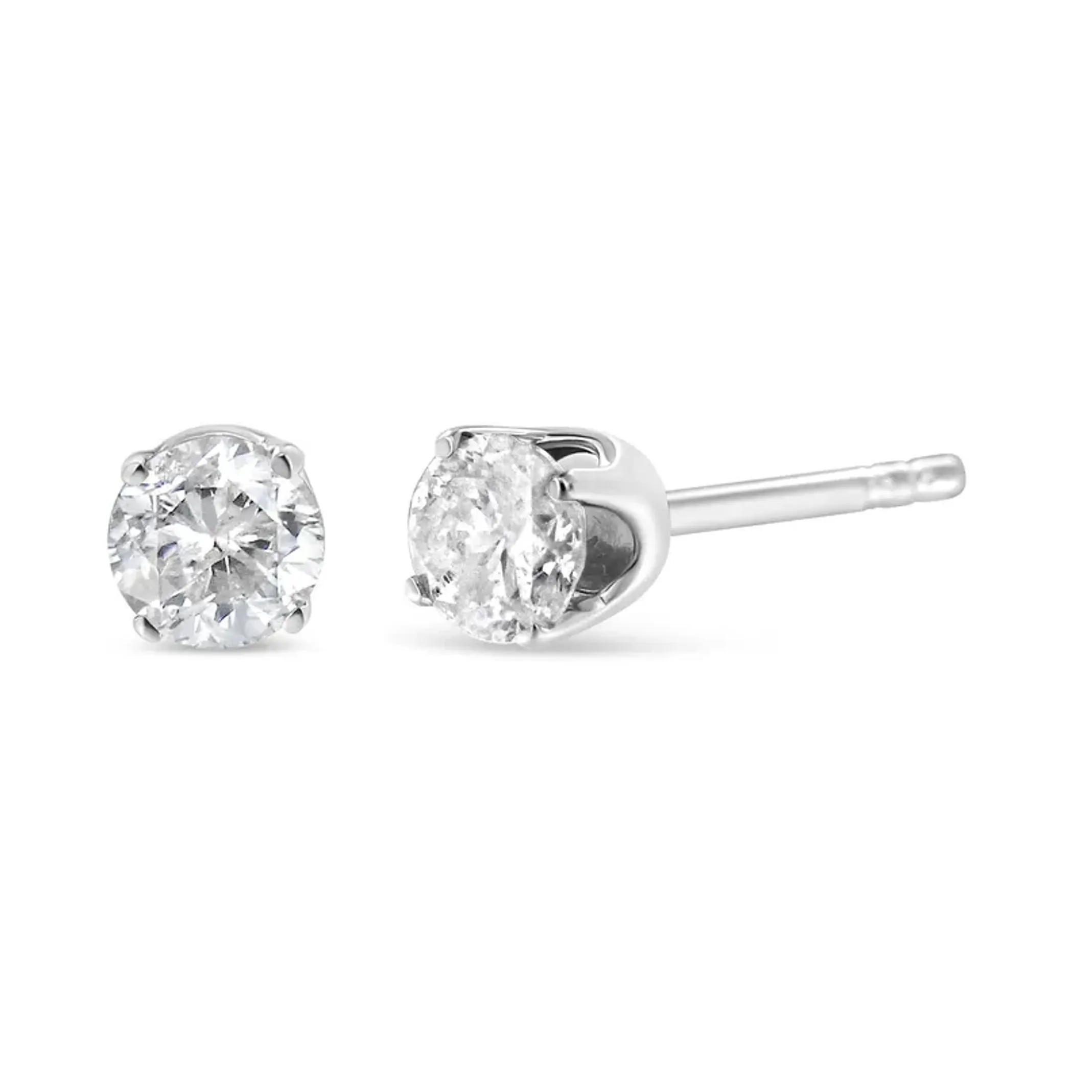 14K White Gold 1/4 Cttw Round Brilliant-Cut Near Colorless Diamond Classic 4-Prong Stud Earrings (H-I Color, VS1-VS2 Clarity)