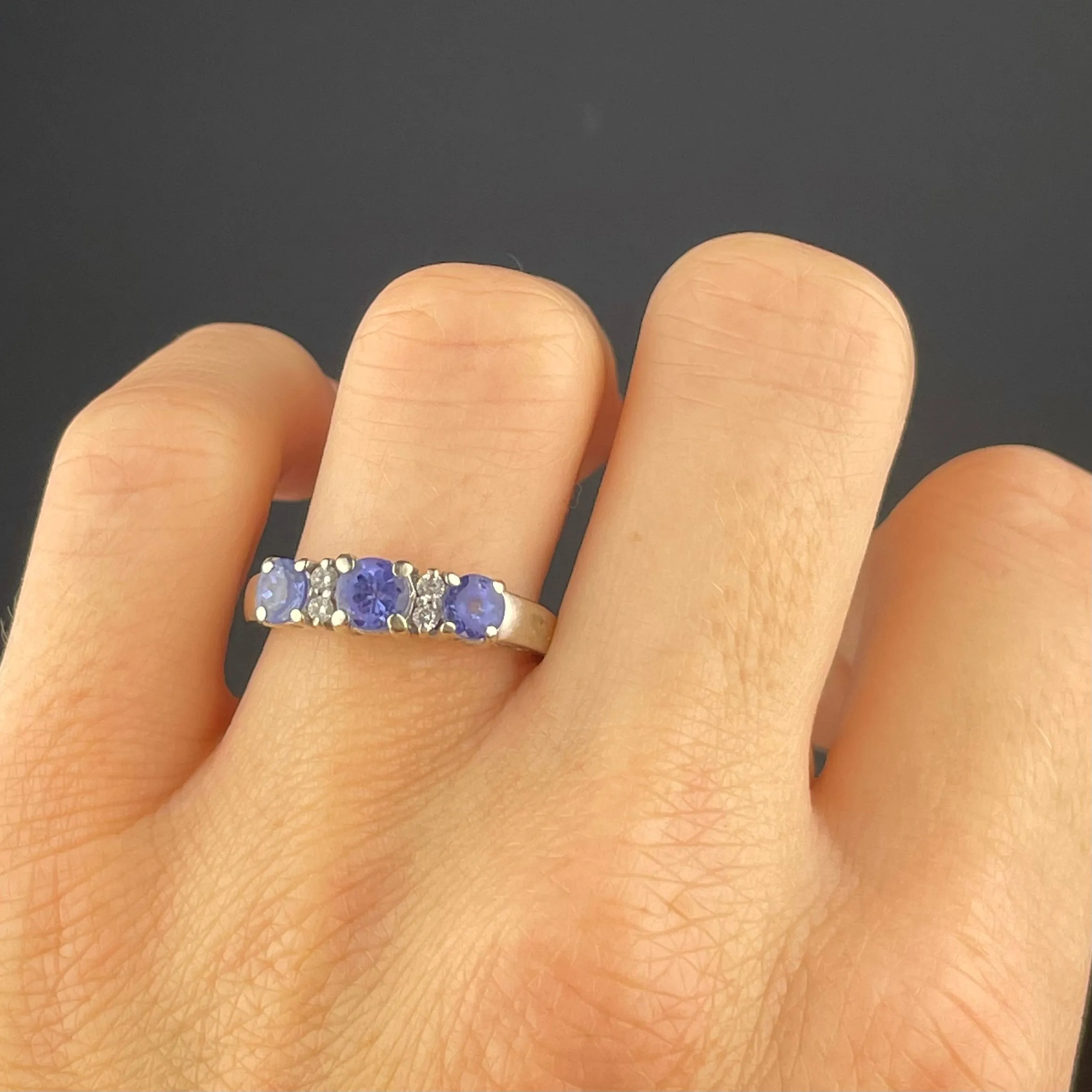 14K White Gold Diamond Tanzanite Band Ring