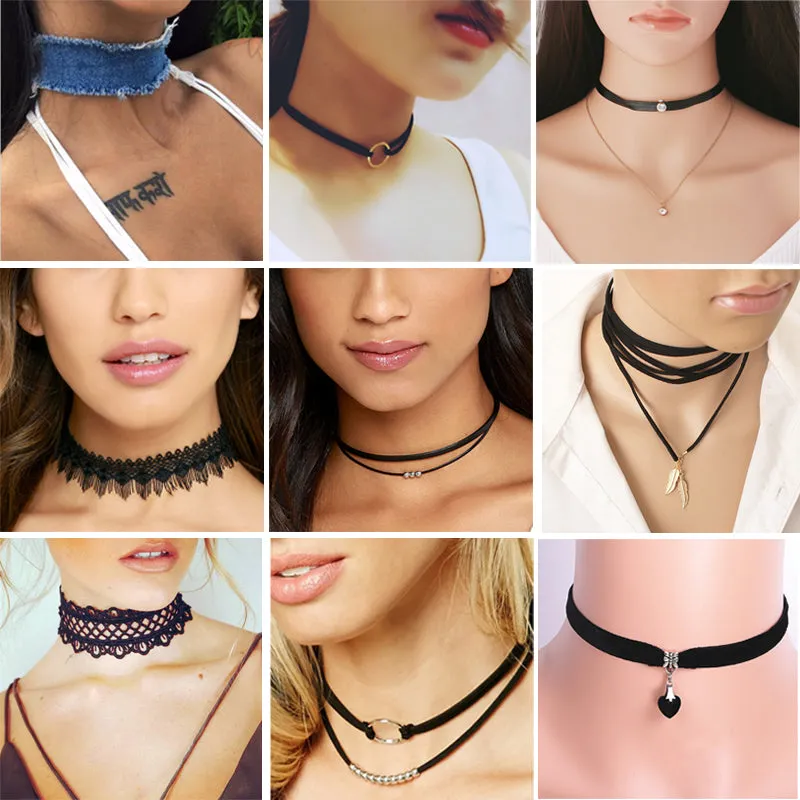 2 Pcs 2017 Vintage Retro Black Velvet Choker Necklace Women Chokers Necklaces Chocker collares mujer Collier ras de cou