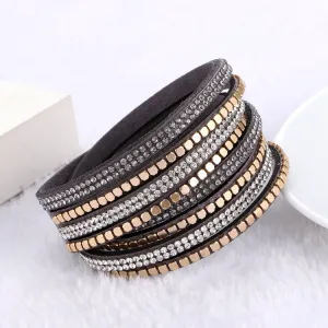 2015 Fashion Jewelry Crystal Bracelets &bangles For women  Rhinestone  Leather Bracelet Crystal Braclets