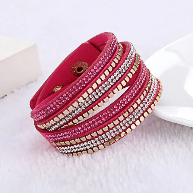 2015 Fashion Jewelry Crystal Bracelets &bangles For women  Rhinestone  Leather Bracelet Crystal Braclets