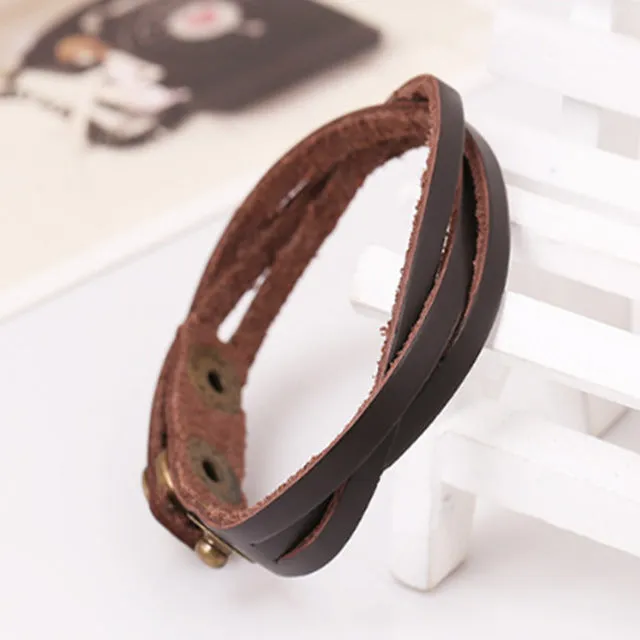 2017 New Vintage Snap Bracelet Men/Women Adjustable Leather Wrap Bracelets & Bangles Fashion Pulseira Masculina Jewelry NP1781