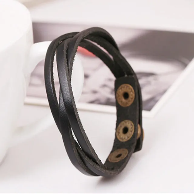 2017 New Vintage Snap Bracelet Men/Women Adjustable Leather Wrap Bracelets & Bangles Fashion Pulseira Masculina Jewelry NP1781