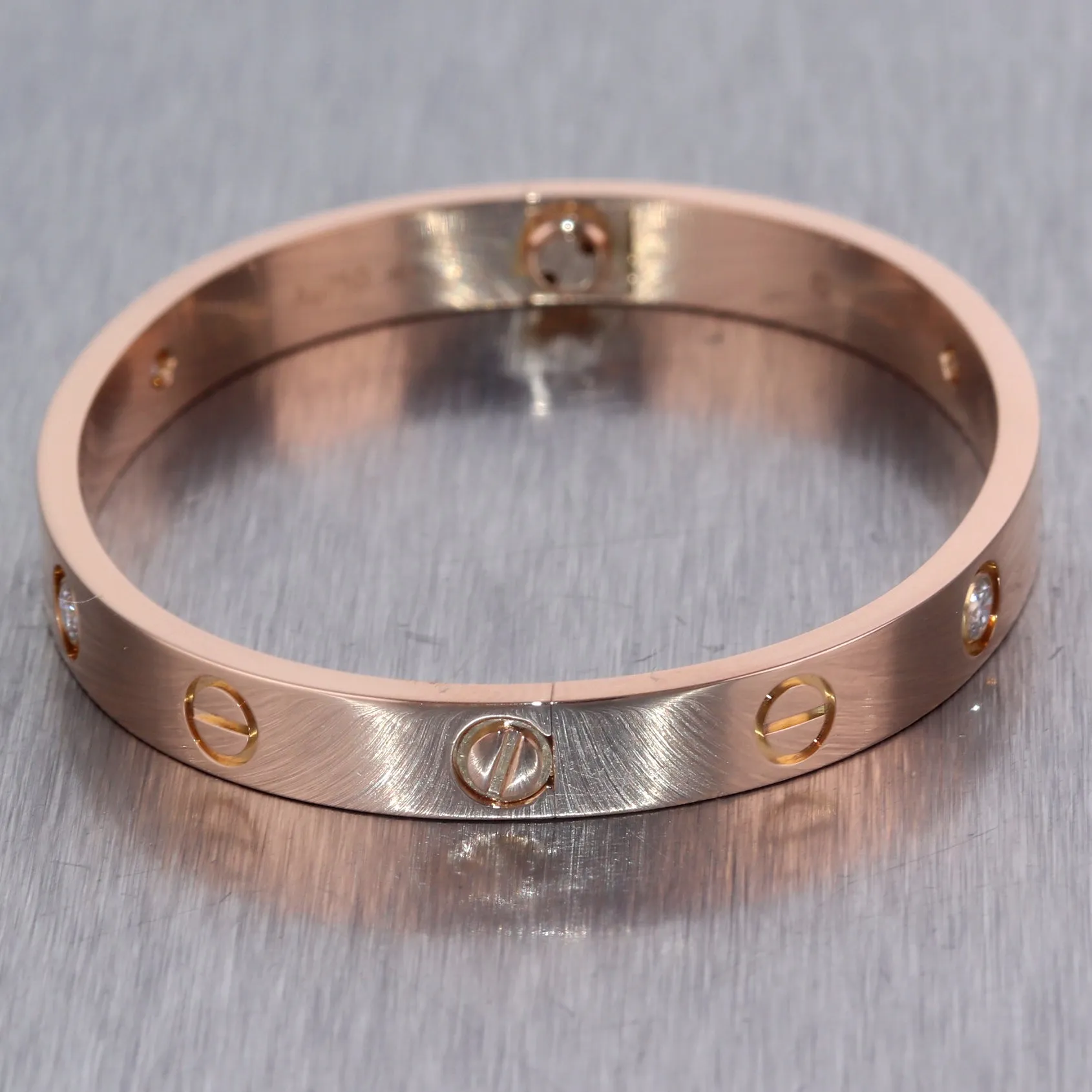 2018 Cartier 18k Rose Gold 4 Diamond Love Bangle Bracelet Size 16