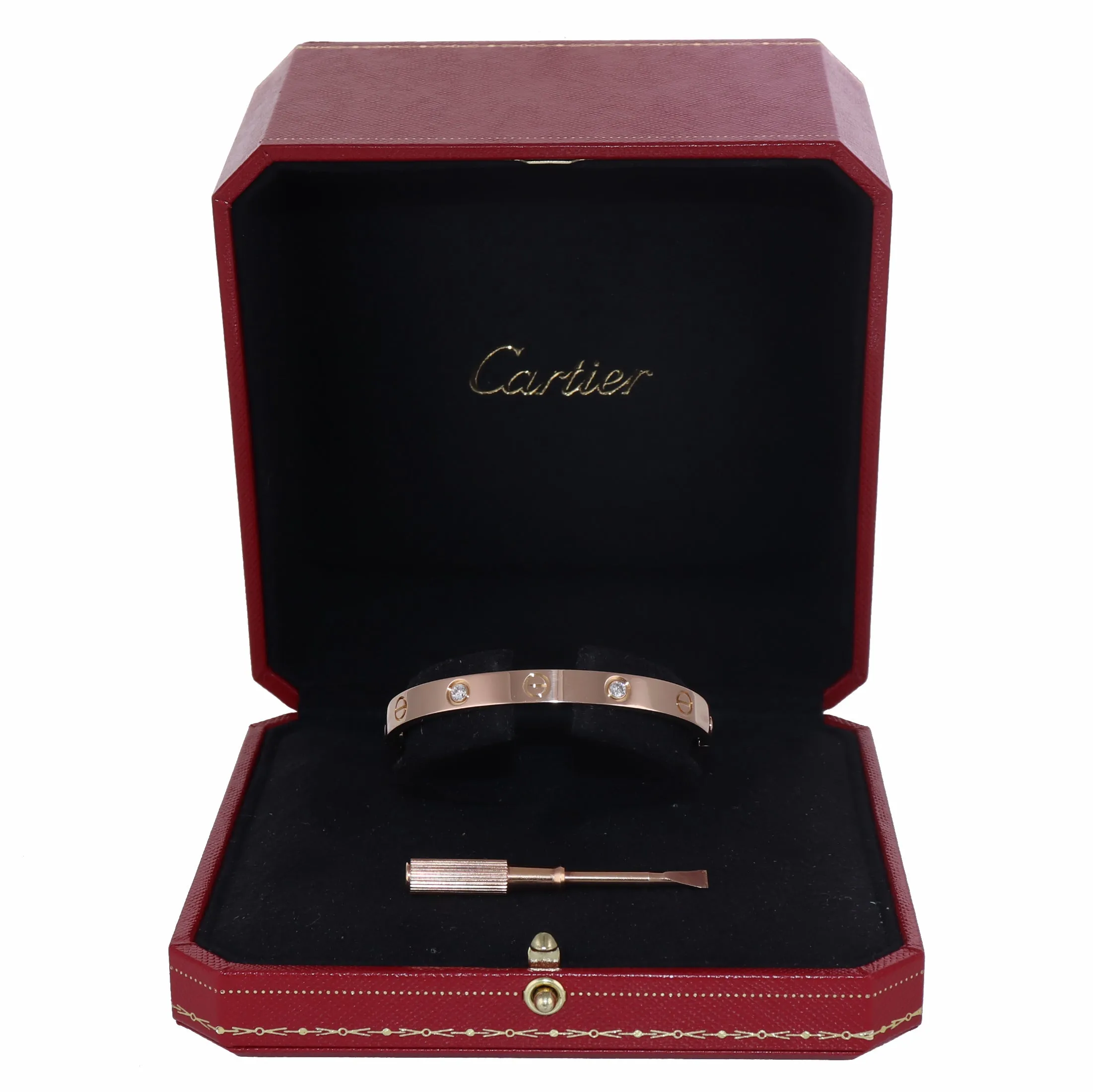 2018 Cartier 18k Rose Gold 4 Diamond Love Bangle Bracelet Size 16