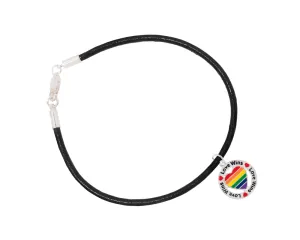 25 Round Rainbow Love Wins Leather Cord Bracelets