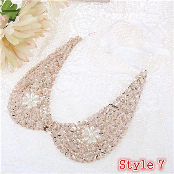 8 Styles Fashion women Sequined beaded knitted cloth Ribbon Fake collar Choker Necklaces clothing accessories U choose