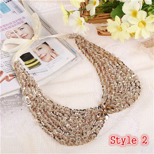 8 Styles Fashion women Sequined beaded knitted cloth Ribbon Fake collar Choker Necklaces clothing accessories U choose