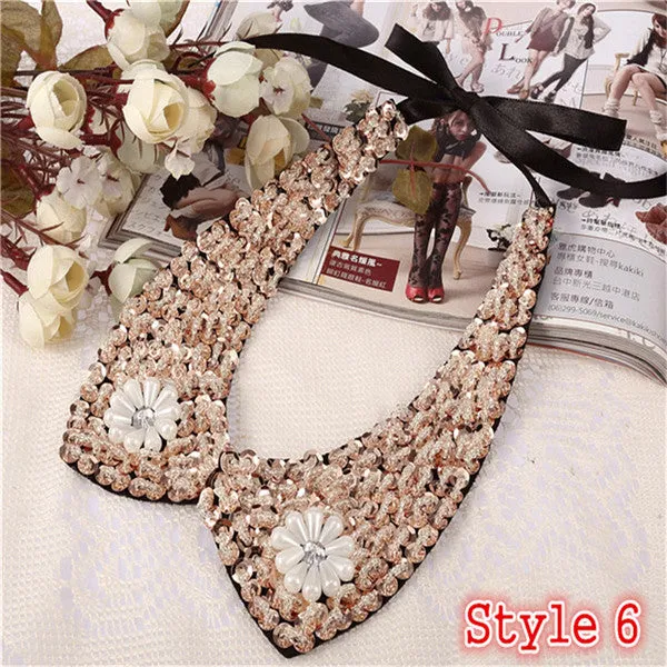 8 Styles Fashion women Sequined beaded knitted cloth Ribbon Fake collar Choker Necklaces clothing accessories U choose