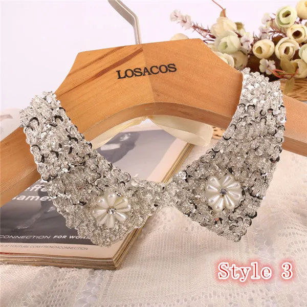 8 Styles Fashion women Sequined beaded knitted cloth Ribbon Fake collar Choker Necklaces clothing accessories U choose