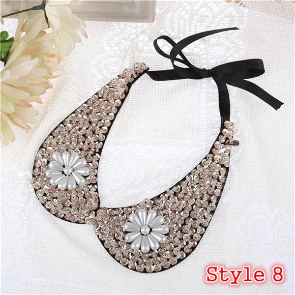 8 Styles Fashion women Sequined beaded knitted cloth Ribbon Fake collar Choker Necklaces clothing accessories U choose