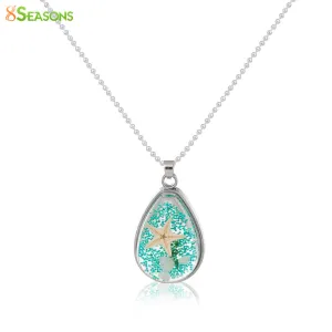 8SEASONS Handmade Boho Transparent Resin Dried Flower Necklace Ball Chain silver-color Drop 45cm(17 6/8") long, 1 Piece