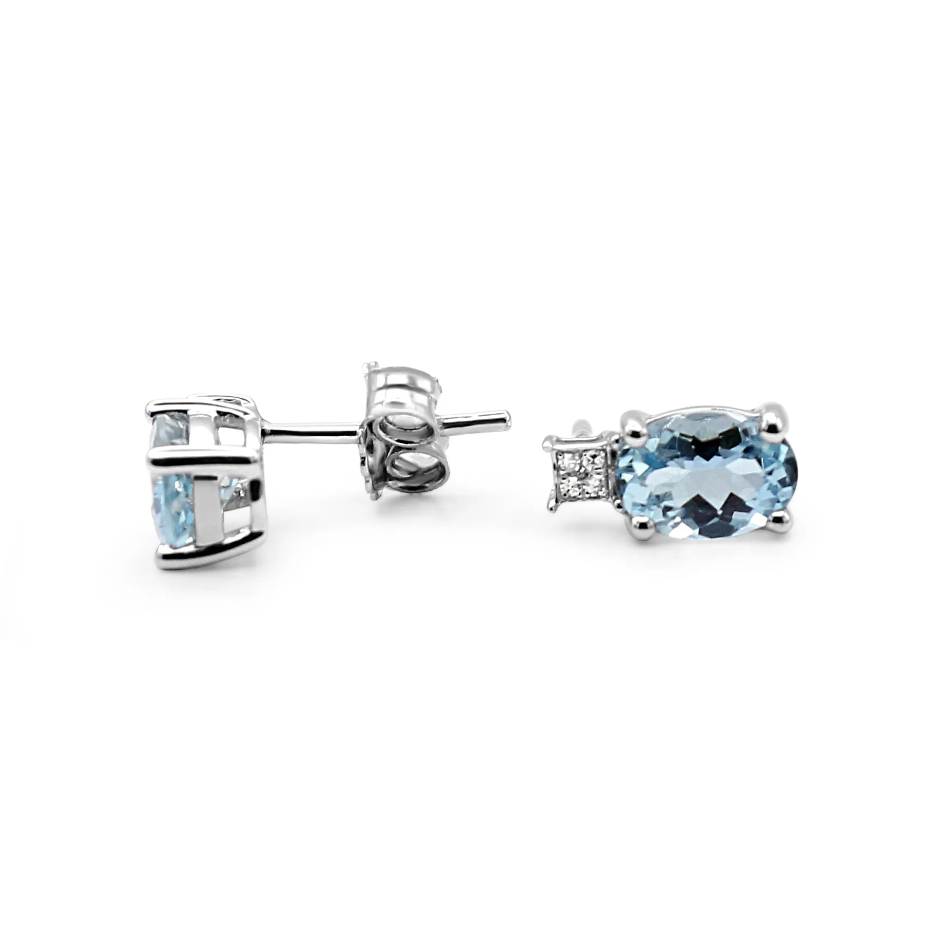 Aquamarine & Diamond Earrings - 18ct White Gold