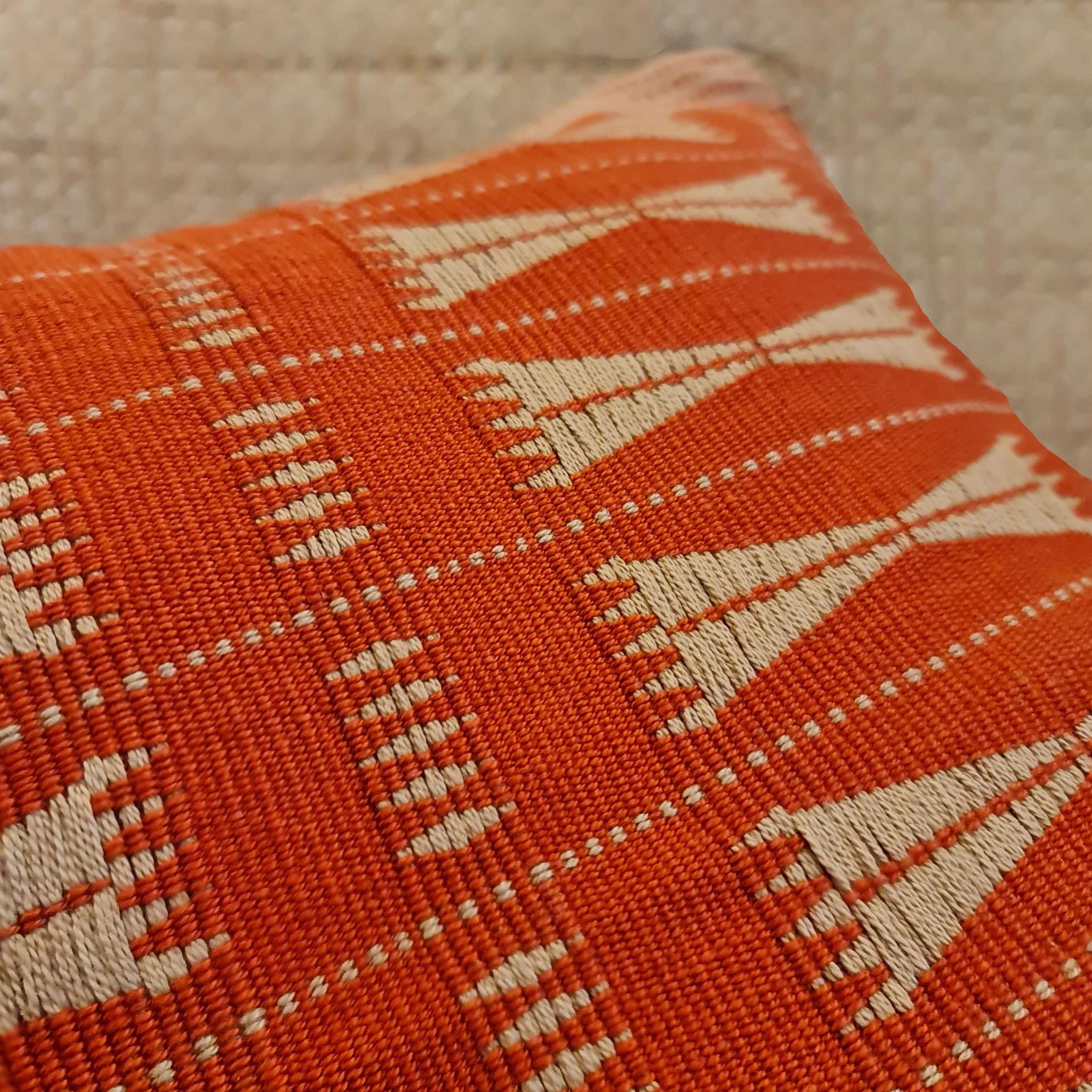 Beige & Tangerine Handwoven Cushion Cover