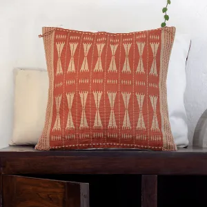 Beige & Tangerine Handwoven Cushion Cover