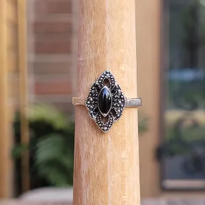 Black crystal 925 silver ring