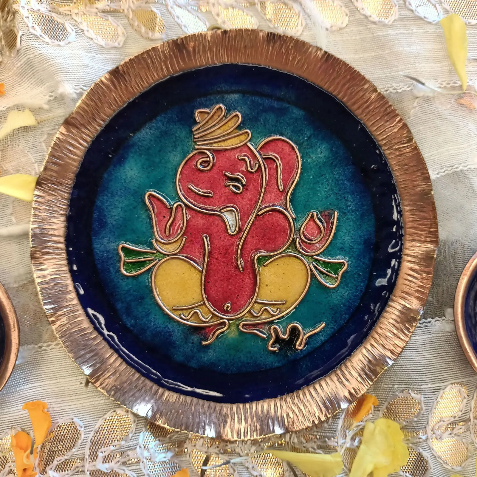 Blue Handmade Ganesha Copper Plate