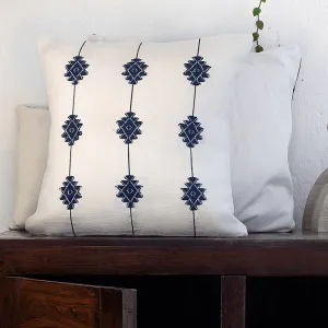 Blue on White Floral Handwoven Cushion Cover