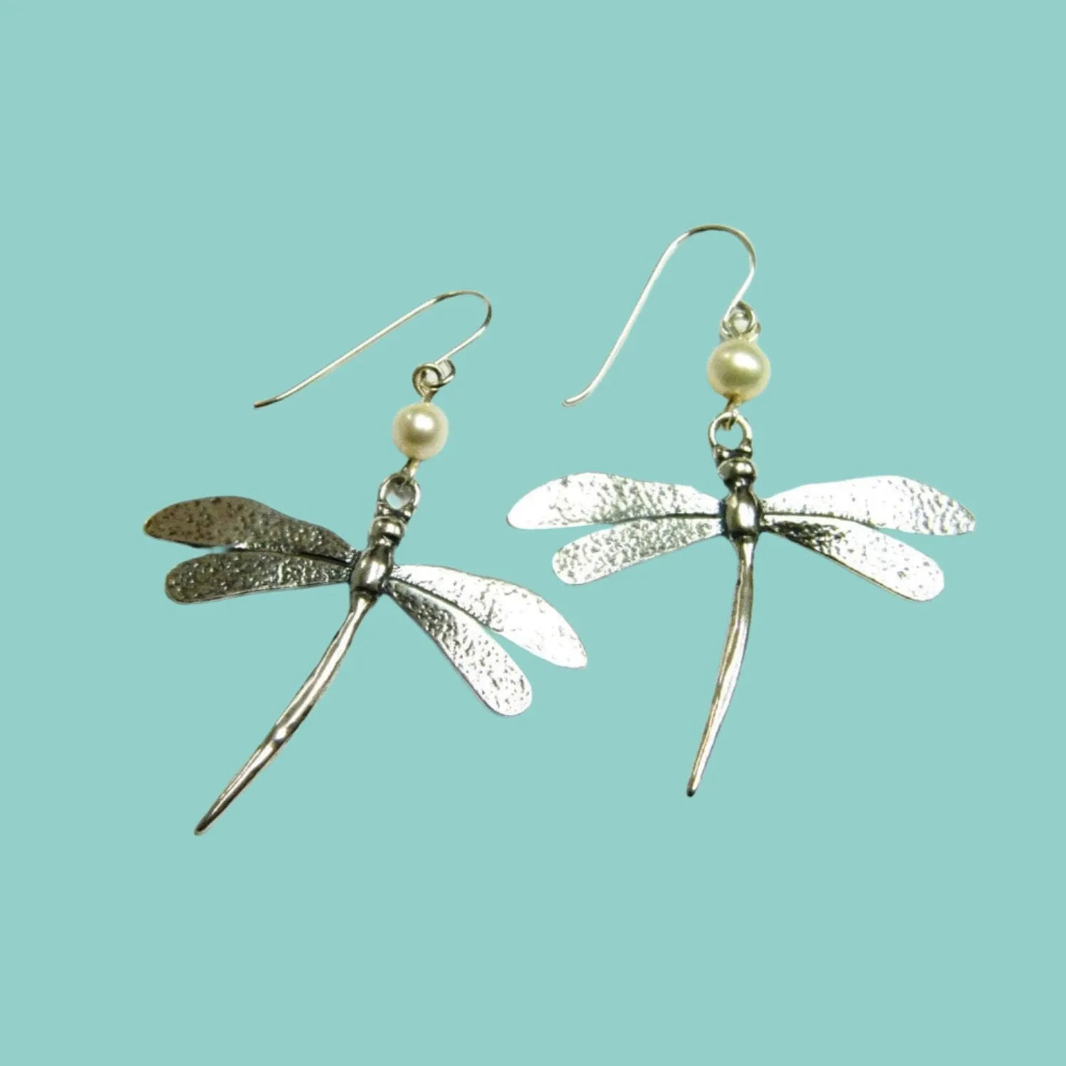 Bluenoemi pearl and silver earrings dragonfly silver earrings / earrings for women