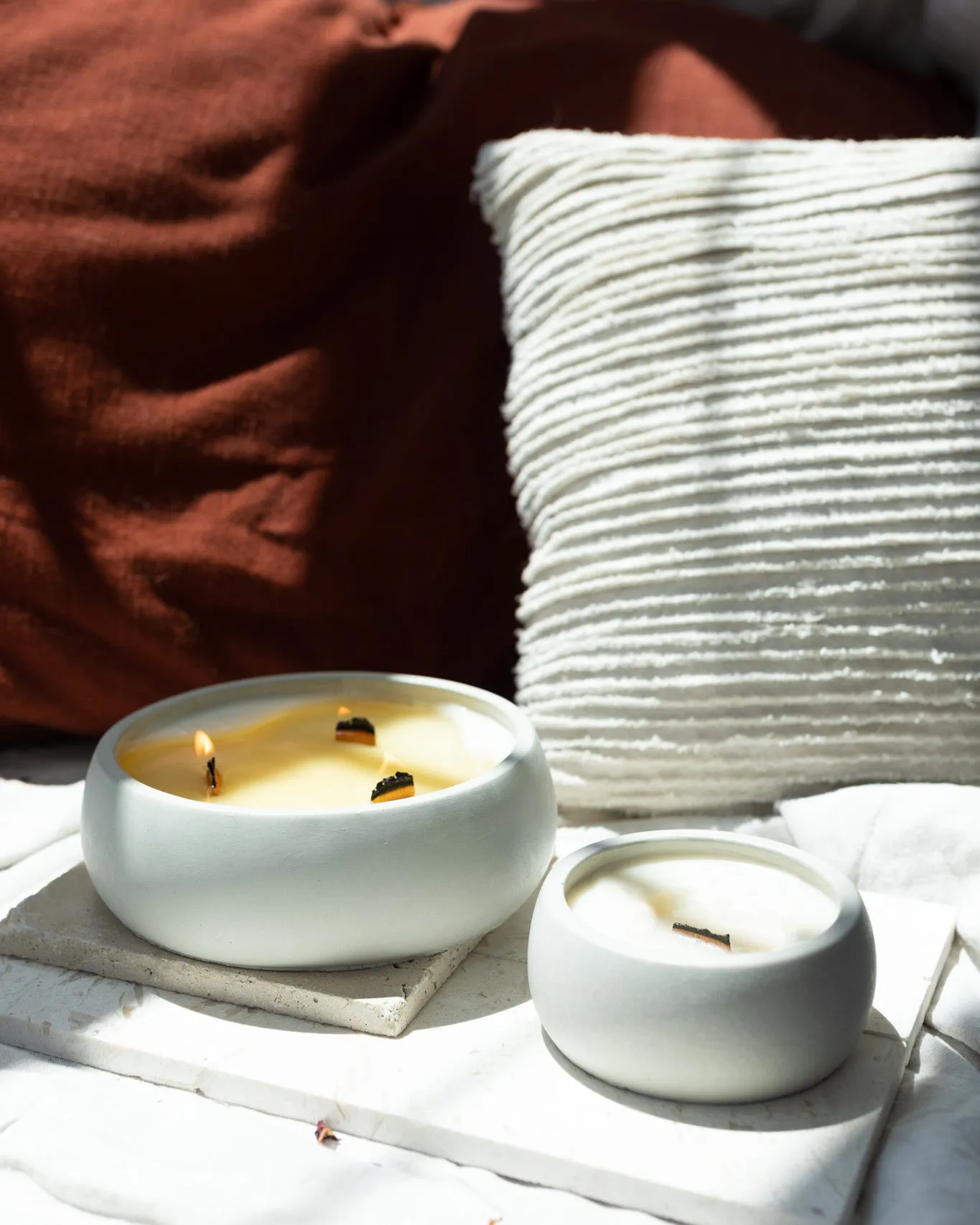 But First Sleep Coconut Soy Candle - Concrete Wooden Wick Vessel