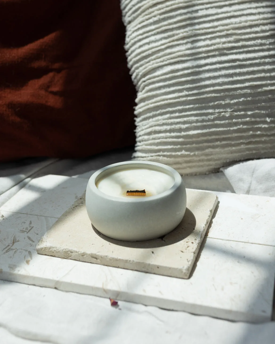 But First Sleep Coconut Soy Candle - Concrete Wooden Wick Vessel