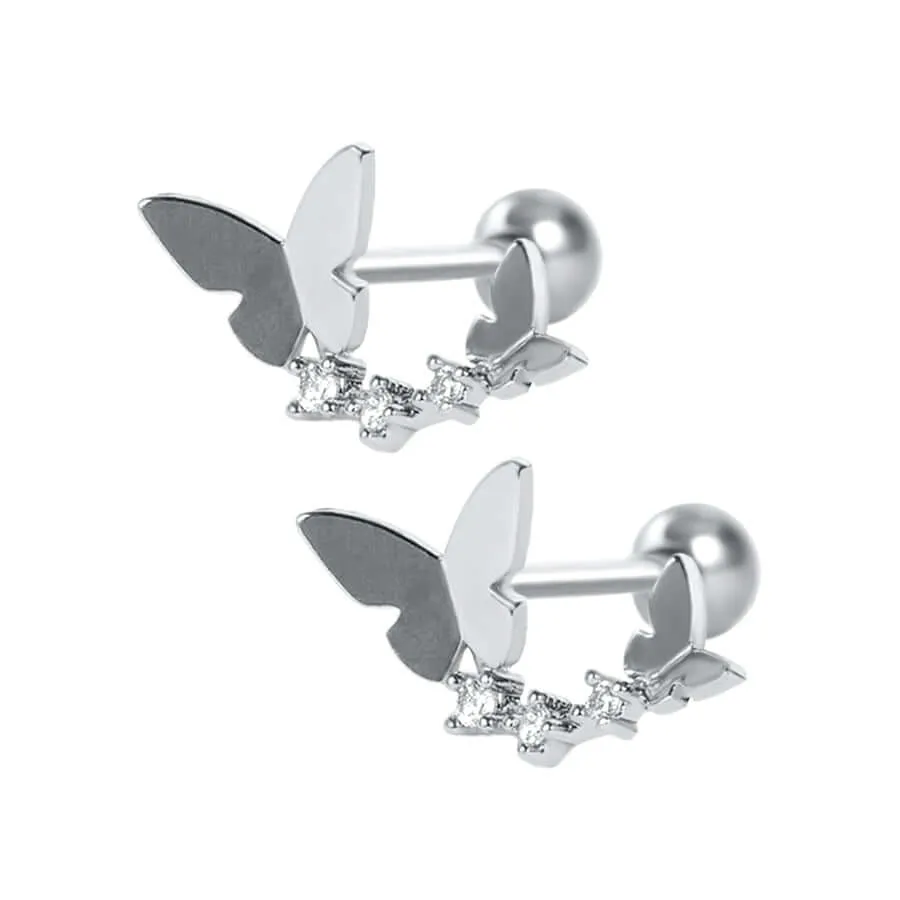 Butterfly Crawler Piercing Barbell Ball Back Earrings Sleeper Earrings