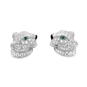 Cartier 'Panthere De Cartier' Diamond, Emerald & Onyx Earrings - 18ct White Gold