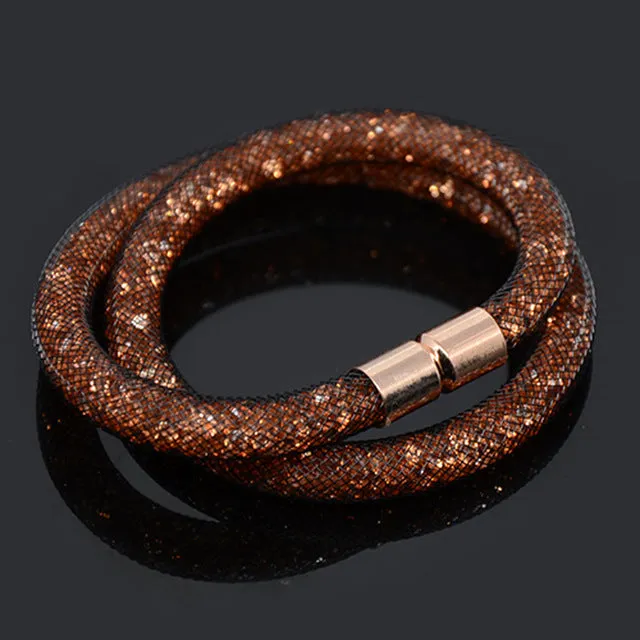 Chanfar Handmade Small Resin Crystal Filled Tube Mesh Double Magnetic Clasp Bracelet Jewelry For Woman