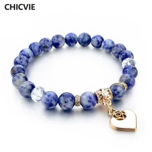 CHICVIE Boho Natural Stone Bracelets For Women Gold color Heart Love Bracelets & Bangles With Stones Ethnic Jewelry SBR150344