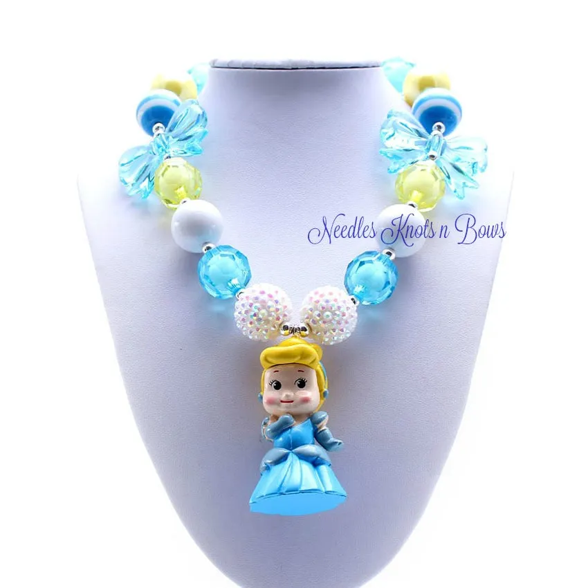 Cinderella Chunky Bead Bubblegum Necklace, Cinderella Bubblegum Necklace, Girls Jewelry