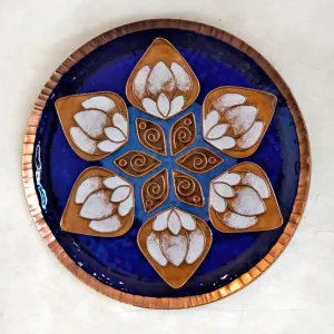 Copper Enamelled Hand Painted White Lotus Wall Plate