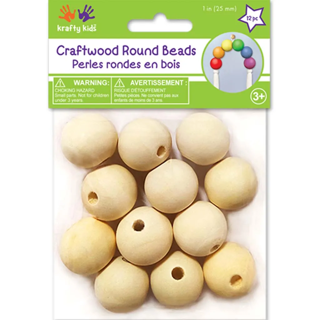 Craftwood Round Beads Natural 25mm 12pc