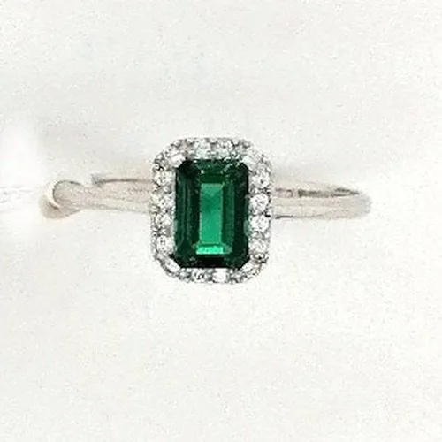 Emerald & CZ Rectangular Ring