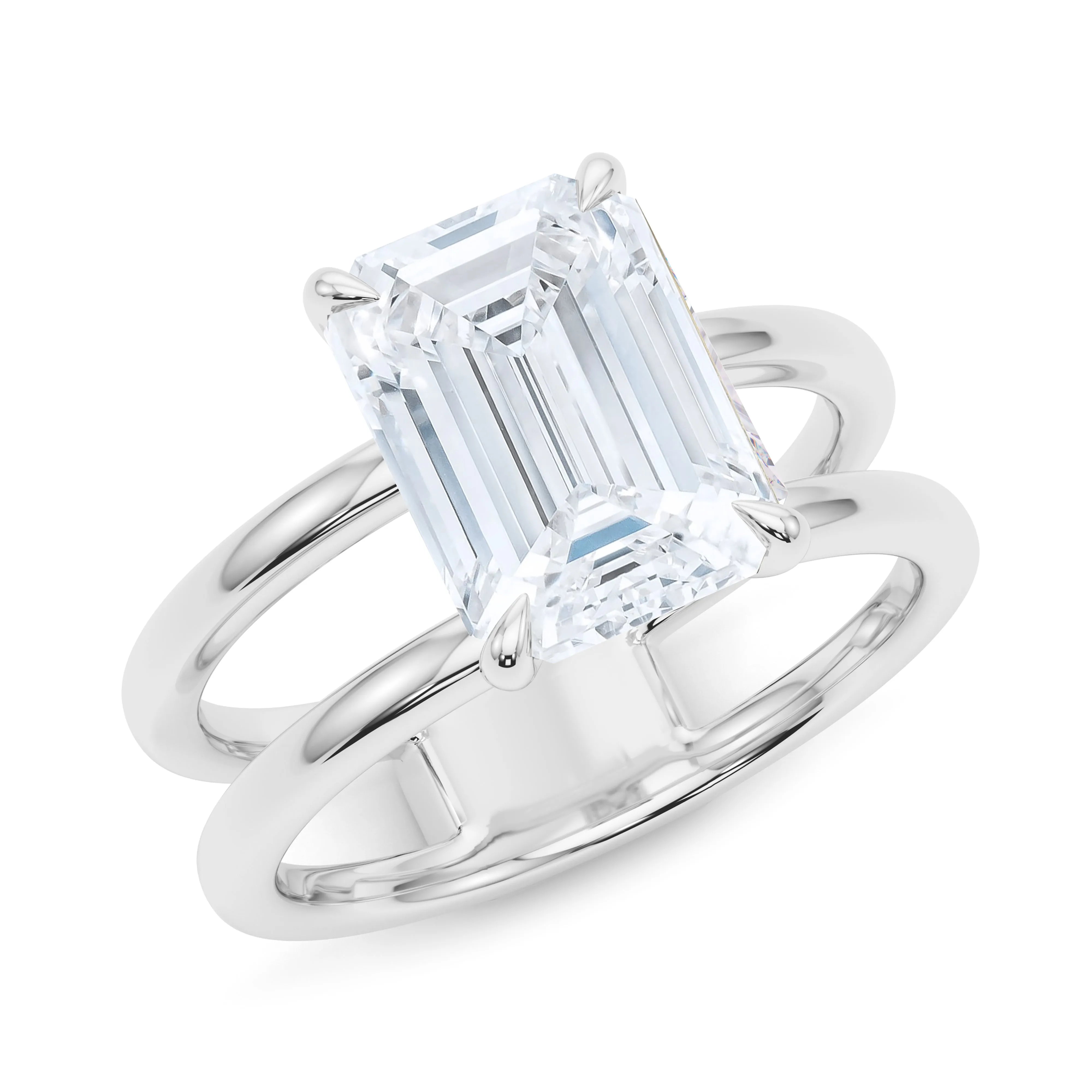 Emerald Cut Diamond Double Band Ring