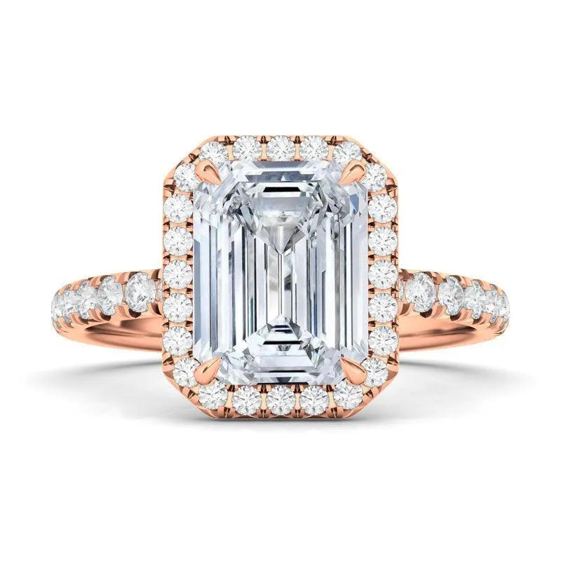 Emerald Cut Halo Pave Diamond Ring