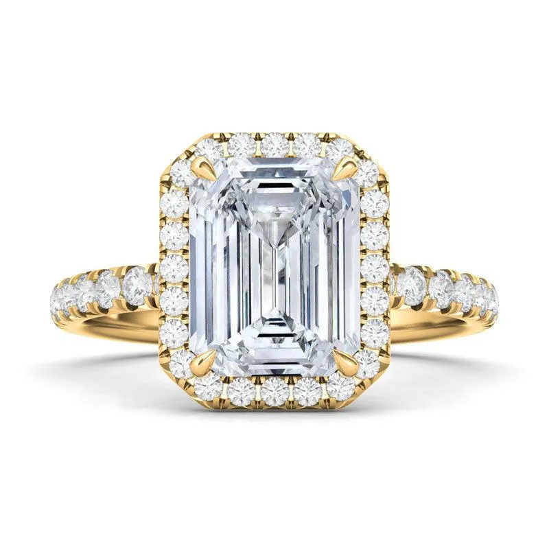 Emerald Cut Halo Pave Diamond Ring