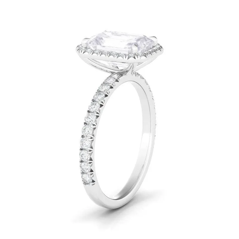 Emerald Cut Halo Pave Diamond Ring