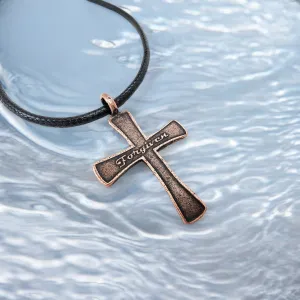 Forgiven Cross Antique Copper Metal Finish Black Cord Necklace