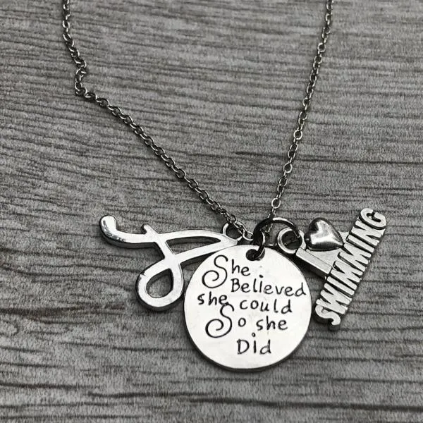 Girls Swim She Believed She Could So She Did Necklace