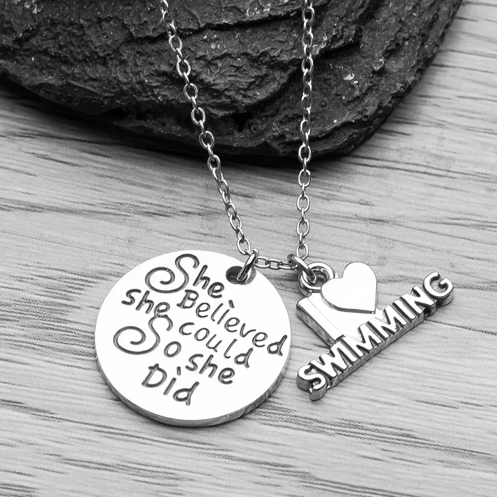 Girls Swim She Believed She Could So She Did Necklace