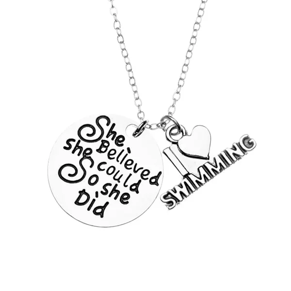 Girls Swim She Believed She Could So She Did Necklace